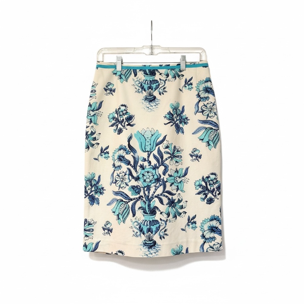 🔻Talbots Blue Toile Floral Pencil Skirt Size 4 | Chinoiserie Print Cotton